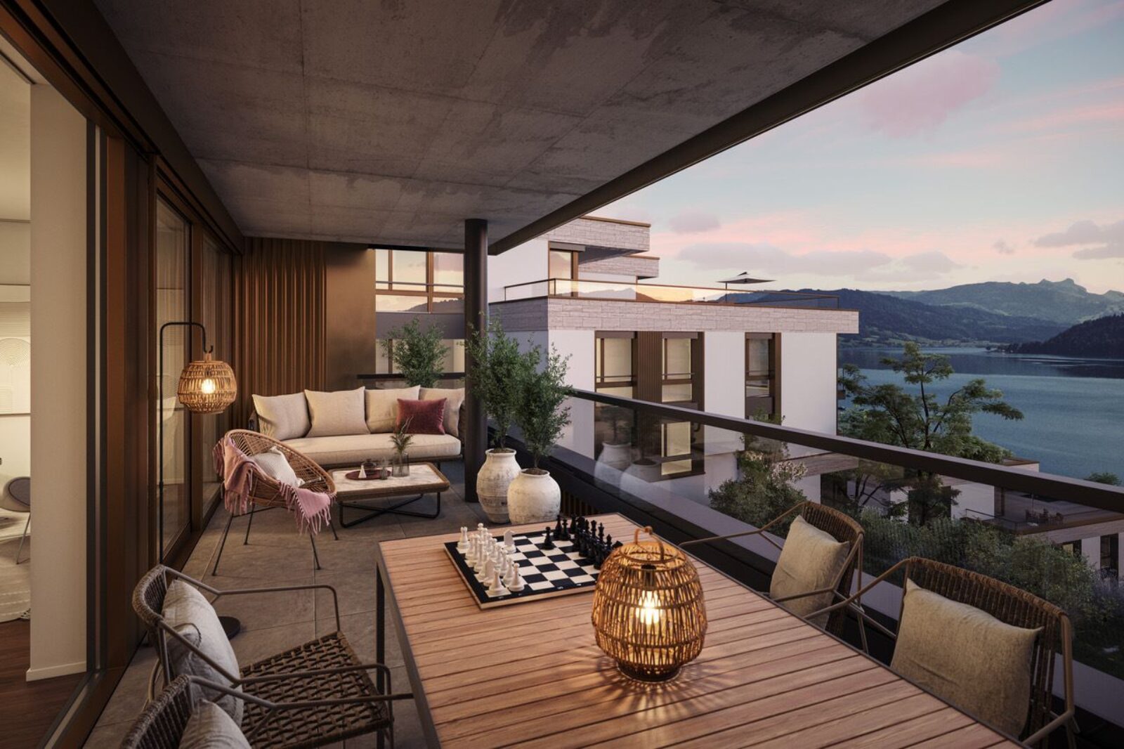 Edenblick Lounge dunklerer Tisch Abend 1